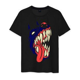 Мужская футболка хлопок с принтом Злая собака (glow) в Санкт-Петербурге, 100% хлопок | прямой крой, круглый вырез горловины, длина до линии бедер, слегка спущенное плечо. | волк | животные | зверь | острые зубы | пес | собачья пасть