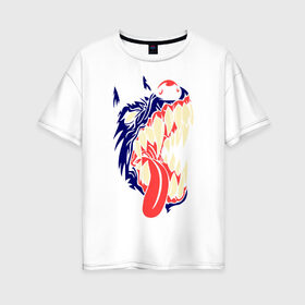 Женская футболка хлопок Oversize с принтом Злая собака в Санкт-Петербурге, 100% хлопок | свободный крой, круглый ворот, спущенный рукав, длина до линии бедер
 | волк | животные | зверь | острые зубы | пес | собачья пасть