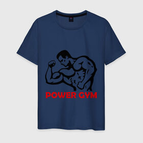 Мужская футболка хлопок с принтом Power Gym в Санкт-Петербурге, 100% хлопок | прямой крой, круглый вырез горловины, длина до линии бедер, слегка спущенное плечо. | powerlifting