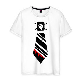 Мужская футболка хлопок с принтом Кровавый галстук в Санкт-Петербурге, 100% хлопок | прямой крой, круглый вырез горловины, длина до линии бедер, слегка спущенное плечо. | кровь | одежда | полосатый галстук | череп