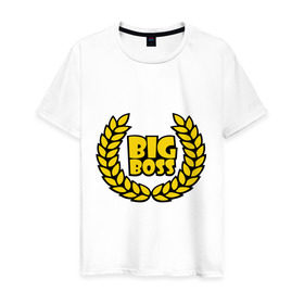 Мужская футболка хлопок с принтом Big Boss Лавры в Санкт-Петербурге, 100% хлопок | прямой крой, круглый вырез горловины, длина до линии бедер, слегка спущенное плечо. | биг босс | большой босс | венок | начальник