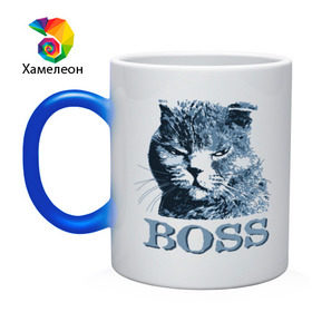 Кружка хамелеон с принтом BOSS в Санкт-Петербурге, керамика | меняет цвет при нагревании, емкость 330 мл | boss | босс | главный кот | кот boss | кот босс | котэ boss | котяра