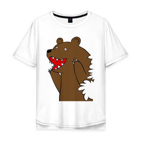 Мужская футболка хлопок Oversize с принтом Медведь цензурный в Санкт-Петербурге, 100% хлопок | свободный крой, круглый ворот, “спинка” длиннее передней части | Тематика изображения на принте: интернет приколы | медведь | медведь в кустах | приколы