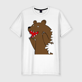 Мужская футболка премиум с принтом Медведь цензурный в Санкт-Петербурге, 92% хлопок, 8% лайкра | приталенный силуэт, круглый вырез ворота, длина до линии бедра, короткий рукав | интернет приколы | медведь | медведь в кустах | приколы