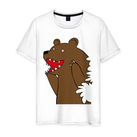 Мужская футболка хлопок с принтом Медведь цензурный в Санкт-Петербурге, 100% хлопок | прямой крой, круглый вырез горловины, длина до линии бедер, слегка спущенное плечо. | Тематика изображения на принте: интернет приколы | медведь | медведь в кустах | приколы