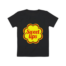 Детская футболка хлопок с принтом Sweet lips в Санкт-Петербурге, 100% хлопок | круглый вырез горловины, полуприлегающий силуэт, длина до линии бедер | chupa chups | sweet lips | антибренд | сладкие губы | чупа чупс