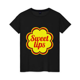 Женская футболка хлопок с принтом Sweet lips в Санкт-Петербурге, 100% хлопок | прямой крой, круглый вырез горловины, длина до линии бедер, слегка спущенное плечо | chupa chups | sweet lips | антибренд | сладкие губы | чупа чупс