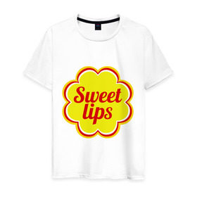 Мужская футболка хлопок с принтом Sweet lips в Санкт-Петербурге, 100% хлопок | прямой крой, круглый вырез горловины, длина до линии бедер, слегка спущенное плечо. | Тематика изображения на принте: chupa chups | sweet lips | антибренд | сладкие губы | чупа чупс