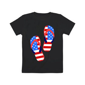 Детская футболка хлопок с принтом Американские сланцы в Санкт-Петербурге, 100% хлопок | круглый вырез горловины, полуприлегающий силуэт, длина до линии бедер | америка | американские сланцы | американские шлепки | сланцы | флаг амереки | шлепки