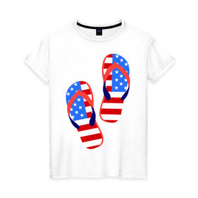 Женская футболка хлопок с принтом Американские сланцы в Санкт-Петербурге, 100% хлопок | прямой крой, круглый вырез горловины, длина до линии бедер, слегка спущенное плечо | америка | американские сланцы | американские шлепки | сланцы | флаг амереки | шлепки