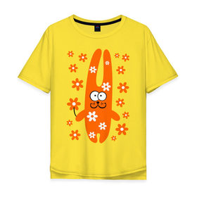 Мужская футболка хлопок Oversize с принтом Зайка с цветочками в Санкт-Петербурге, 100% хлопок | свободный крой, круглый ворот, “спинка” длиннее передней части | девушкам | животные | зайцы | зайчик | зайчики | заяц