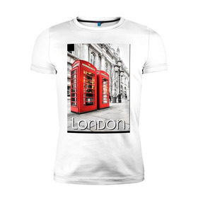 Мужская футболка премиум с принтом Телефонные будки Лондона в Санкт-Петербурге, 92% хлопок, 8% лайкра | приталенный силуэт, круглый вырез ворота, длина до линии бедра, короткий рукав | лондон