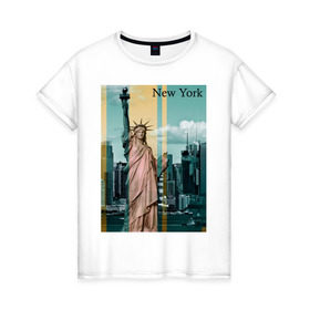 Женская футболка хлопок с принтом NY cтатуя свободы в Санкт-Петербурге, 100% хлопок | прямой крой, круглый вырез горловины, длина до линии бедер, слегка спущенное плечо | Тематика изображения на принте: new york | ny | nyc | urban | город | города | нью йорк | урбан