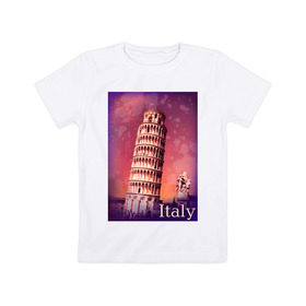 Детская футболка хлопок с принтом Италия. Пизанская башня в Санкт-Петербурге, 100% хлопок | круглый вырез горловины, полуприлегающий силуэт, длина до линии бедер | pisa | urban | город | города | достопримечательности | пиза | пизанская башня | урбан