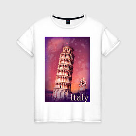 Женская футболка хлопок с принтом Италия. Пизанская башня в Санкт-Петербурге, 100% хлопок | прямой крой, круглый вырез горловины, длина до линии бедер, слегка спущенное плечо | pisa | urban | город | города | достопримечательности | пиза | пизанская башня | урбан