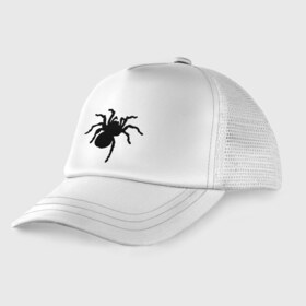 Детская кепка тракер с принтом Паук (spider) в Санкт-Петербурге, Козырек - 100% хлопок. Кепка - 100% полиэстер, Задняя часть - сетка | универсальный размер, пластиковая застёжка | насекомые | паутина | паучок | черная вдова | черный паук
