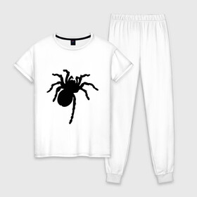 Женская пижама хлопок с принтом Паук (spider) в Санкт-Петербурге, 100% хлопок | брюки и футболка прямого кроя, без карманов, на брюках мягкая резинка на поясе и по низу штанин | насекомые | паутина | паучок | черная вдова | черный паук