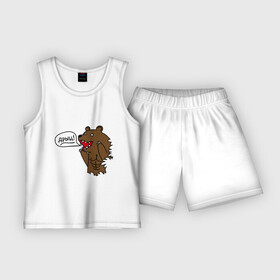 Детская пижама с шортами хлопок с принтом Медведь качок (дрищ) в Санкт-Петербурге,  |  | Тематика изображения на принте: дрищ | интернет прикол | качалка | мусклы | мышцы | пресс | силовой спорт