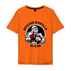 Мужская футболка хлопок Oversize с принтом Boxing gorilla gym в Санкт-Петербурге, 100% хлопок | свободный крой, круглый ворот, “спинка” длиннее передней части | боец | бокс | боксер | горила | горилла | кулаки | обезьяна | спорт | спортсменам