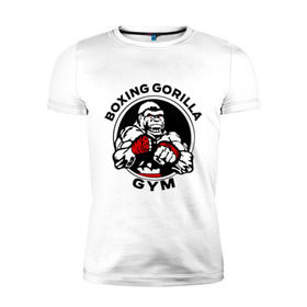 Мужская футболка премиум с принтом Boxing gorilla gym в Санкт-Петербурге, 92% хлопок, 8% лайкра | приталенный силуэт, круглый вырез ворота, длина до линии бедра, короткий рукав | боец | бокс | боксер | горила | горилла | кулаки | обезьяна | спорт | спортсменам