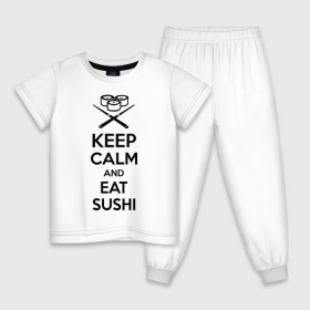 Детская пижама хлопок с принтом Keep calm and eat sushi в Санкт-Петербурге, 100% хлопок |  брюки и футболка прямого кроя, без карманов, на брюках мягкая резинка на поясе и по низу штанин
 | keep calm and eat sushi | sushi | палочки | палочки для суши | роллы | ролы | суши