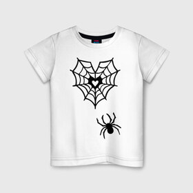 Детская футболка хлопок с принтом Сердце в паутине в Санкт-Петербурге, 100% хлопок | круглый вырез горловины, полуприлегающий силуэт, длина до линии бедер | паук | паутина | паучок | сердце