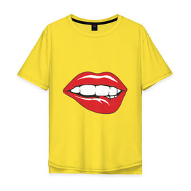 Мужская футболка хлопок Oversize с принтом Соблазняющие губы в Санкт-Петербурге, 100% хлопок | свободный крой, круглый ворот, “спинка” длиннее передней части | губы | прикусывающий губы | сладкие губы | соблазняющие губы