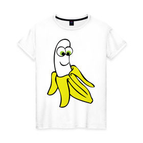 Женская футболка хлопок с принтом Веселый банан в Санкт-Петербурге, 100% хлопок | прямой крой, круглый вырез горловины, длина до линии бедер, слегка спущенное плечо | банан