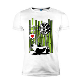 Мужская футболка премиум с принтом Disco love panda в Санкт-Петербурге, 92% хлопок, 8% лайкра | приталенный силуэт, круглый вырез ворота, длина до линии бедра, короткий рукав | панда