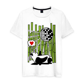 Мужская футболка хлопок с принтом Disco love panda в Санкт-Петербурге, 100% хлопок | прямой крой, круглый вырез горловины, длина до линии бедер, слегка спущенное плечо. | панда