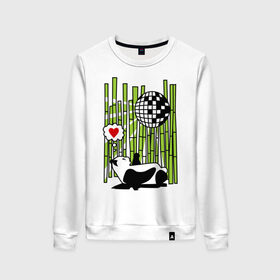 Женский свитшот хлопок с принтом Disco love panda в Санкт-Петербурге, 100% хлопок | прямой крой, круглый вырез, на манжетах и по низу широкая трикотажная резинка  | панда