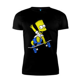 Мужская футболка премиум с принтом Барт на скейте в Санкт-Петербурге, 92% хлопок, 8% лайкра | приталенный силуэт, круглый вырез ворота, длина до линии бедра, короткий рукав | simpsons | барт симпсон | мультфильмы | симпсоны