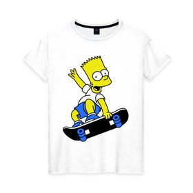 Женская футболка хлопок с принтом Барт на скейте в Санкт-Петербурге, 100% хлопок | прямой крой, круглый вырез горловины, длина до линии бедер, слегка спущенное плечо | simpsons | барт симпсон | мультфильмы | симпсоны
