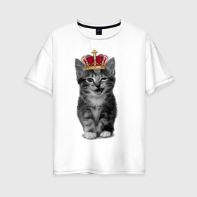 Женская футболка хлопок Oversize с принтом Meow kitten в Санкт-Петербурге, 100% хлопок | свободный крой, круглый ворот, спущенный рукав, длина до линии бедер
 | kitten | meow | meow kitten | киса | кот | котик | котэ | котяра | кошка | прикольный кот