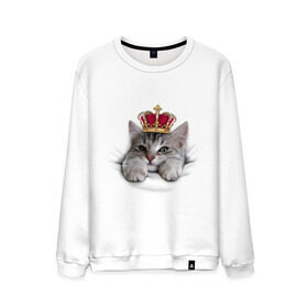 Мужской свитшот хлопок с принтом Pretty kitten в Санкт-Петербурге, 100% хлопок |  | kitten | meow | meow kitten | киса | корона | корона на голове кота | кот | кот с короной | котик | котэ | котяра | кошка | прикольный кот