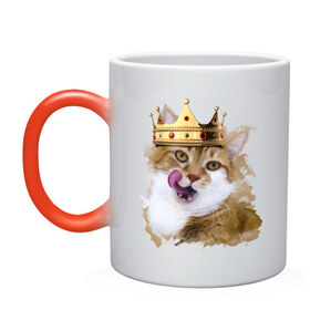 Кружка хамелеон с принтом Spoiled cat в Санкт-Петербурге, керамика | меняет цвет при нагревании, емкость 330 мл | kitten | meow | meow kitten | злой кот | киса | корона | корона на голове кота | кот | кот с короной | котик | котэ | котяра | кошка | облизывающаяся кот | прикольный кот
