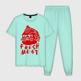 Мужская пижама хлопок с принтом Fresh meat (Свежее мясо) в Санкт-Петербурге, 100% хлопок | брюки и футболка прямого кроя, без карманов, на брюках мягкая резинка на поясе и по низу штанин
 | dota | dota 2 | дота | дота 2 | игры