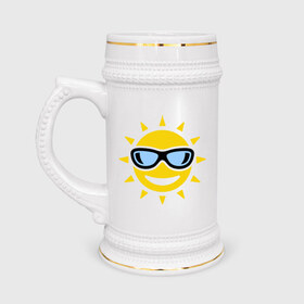 Кружка пивная с принтом Солнышко в очках в Санкт-Петербурге,  керамика (Материал выдерживает высокую температуру, стоит избегать резкого перепада температур) |  объем 630 мл | smile | смайлики | смайлы | солнце | улыбка