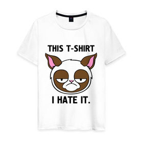 Мужская футболка хлопок с принтом This t-shirt i hate it. (Я ненавижу эту футболку) в Санкт-Петербурге, 100% хлопок | прямой крой, круглый вырез горловины, длина до линии бедер, слегка спущенное плечо. | интернет кот | коты | кошки | угрюмый кот