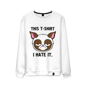 Мужской свитшот хлопок с принтом This t-shirt i hate it. (Я ненавижу эту футболку) в Санкт-Петербурге, 100% хлопок |  | интернет кот | коты | кошки | угрюмый кот