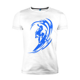Мужская футболка премиум с принтом Серфинг (surfing) в Санкт-Петербурге, 92% хлопок, 8% лайкра | приталенный силуэт, круглый вырез ворота, длина до линии бедра, короткий рукав | серф | серфер | серфинг | экстремальный | экстрим