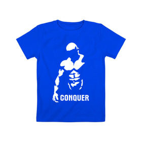 Детская футболка хлопок с принтом Conquer в Санкт-Петербурге, 100% хлопок | круглый вырез горловины, полуприлегающий силуэт, длина до линии бедер | bodybuilding | conquer | power | бодибилдинг | сила | силовой спорт | силовой экстрим | спорт