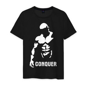 Мужская футболка хлопок с принтом Conquer в Санкт-Петербурге, 100% хлопок | прямой крой, круглый вырез горловины, длина до линии бедер, слегка спущенное плечо. | bodybuilding | conquer | power | бодибилдинг | сила | силовой спорт | силовой экстрим | спорт