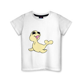 Детская футболка хлопок с принтом Милый тюлень в Санкт-Петербурге, 100% хлопок | круглый вырез горловины, полуприлегающий силуэт, длина до линии бедер | веселый тюлень | животные | забавный тюлень | милый тюлень | морской лев | тюлень