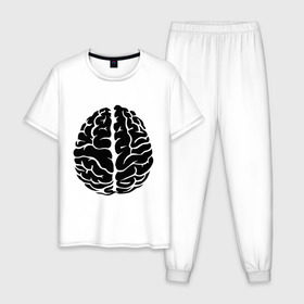 Мужская пижама хлопок с принтом Он - мозг в Санкт-Петербурге, 100% хлопок | брюки и футболка прямого кроя, без карманов, на брюках мягкая резинка на поясе и по низу штанин
 | голова | левое и правое полушарие | мозг | он   мозг | открытый мозг | парные | полушарие мозга