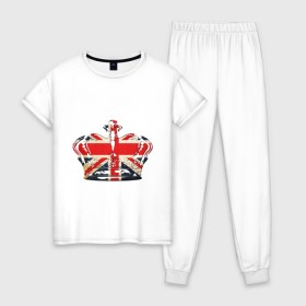 Женская пижама хлопок с принтом Корона, флаг Британии в Санкт-Петербурге, 100% хлопок | брюки и футболка прямого кроя, без карманов, на брюках мягкая резинка на поясе и по низу штанин | британия | королевская корона | корона | корона с британским флагом | флаг британии