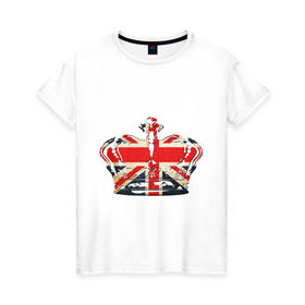 Женская футболка хлопок с принтом Корона, флаг Британии в Санкт-Петербурге, 100% хлопок | прямой крой, круглый вырез горловины, длина до линии бедер, слегка спущенное плечо | британия | королевская корона | корона | корона с британским флагом | флаг британии