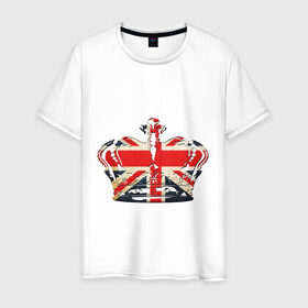Мужская футболка хлопок с принтом Корона, флаг Британии в Санкт-Петербурге, 100% хлопок | прямой крой, круглый вырез горловины, длина до линии бедер, слегка спущенное плечо. | британия | королевская корона | корона | корона с британским флагом | флаг британии