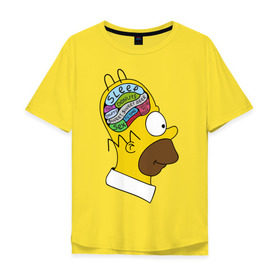 Мужская футболка хлопок Oversize с принтом Мозг Гомера в Санкт-Петербурге, 100% хлопок | свободный крой, круглый ворот, “спинка” длиннее передней части | Тематика изображения на принте: гомер