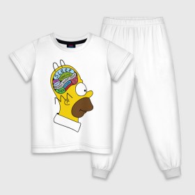 Детская пижама хлопок с принтом Мозг Гомера в Санкт-Петербурге, 100% хлопок |  брюки и футболка прямого кроя, без карманов, на брюках мягкая резинка на поясе и по низу штанин
 | гомер
